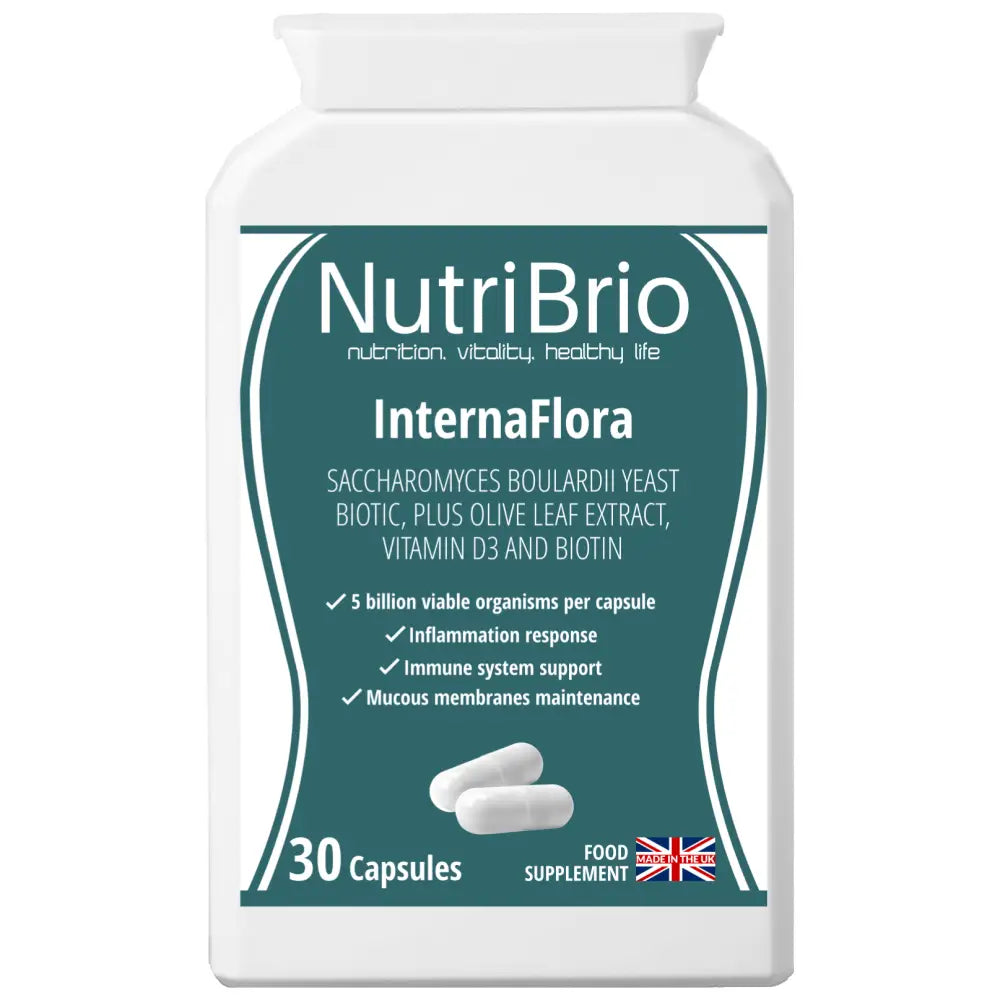 InternaFlora: Saccharomyces Boulardii Yeast 5 billion micro-organisms per capsule - from Nutri Brio - Just £12.38