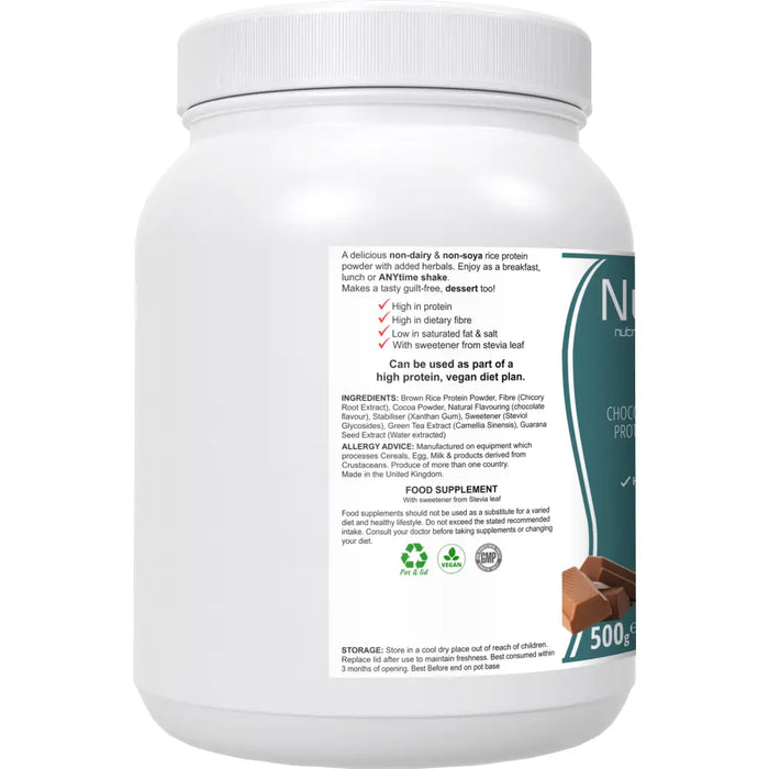 NutriRice: Rice Protein Powder (Chocolate Flavour) - from Nutri Brio - Just £13.55