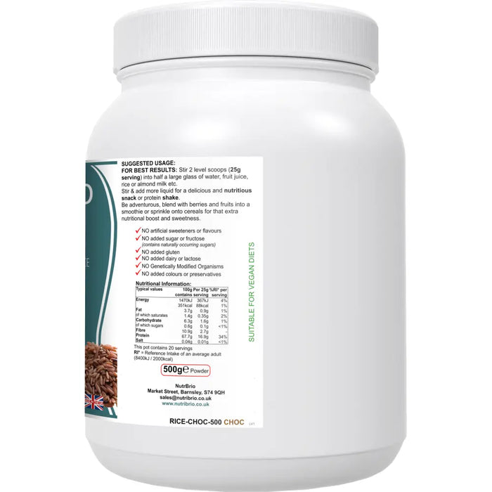 NutriRice: Rice Protein Powder (Chocolate Flavour) - from Nutri Brio - Just £13.55