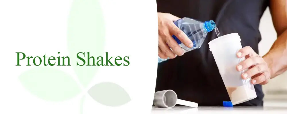 someone mixing a protein shake post-workout in a fresh, modern kitchen setting.