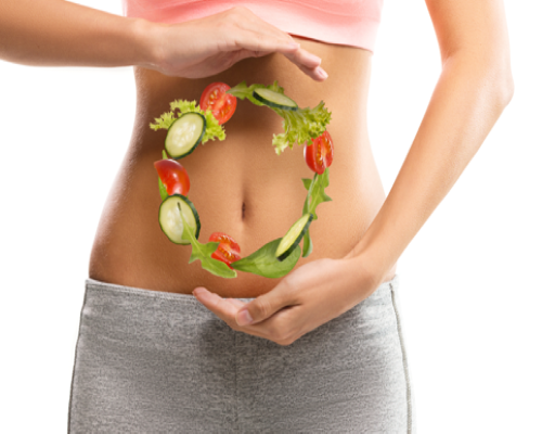 Woman_with_healthy_foods_seemingly_spining_round_in_front_of_her_stomach