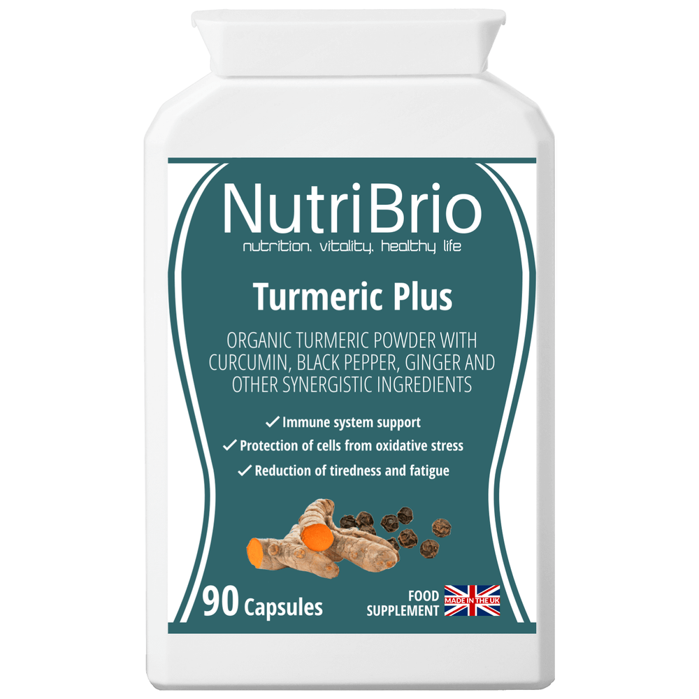 Turmeric and Black Pepper: Supports Bones, Immunity, Energy Levels, Cognitive Function, Hormonal Balance, Digestion, Macronutrient Metabolism, Nails, Skin, Hair and More. -  from Nutri Brio - Just £14